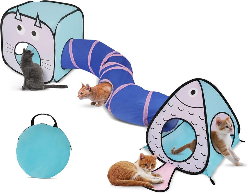 Rypet Cat Toy Tunnel and Cubes Bundle - Interactive Crinkle Collapsible Cat Tube and Foldable Cubes Playground for Kitty, Rabbit, Puppy, Ferret Hiding Hunting and Resting - Image 1